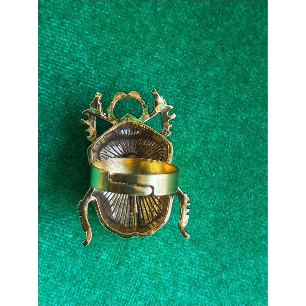 NEW Egyptian revival style chunky bold gold tone scarab beetle adjustable ring